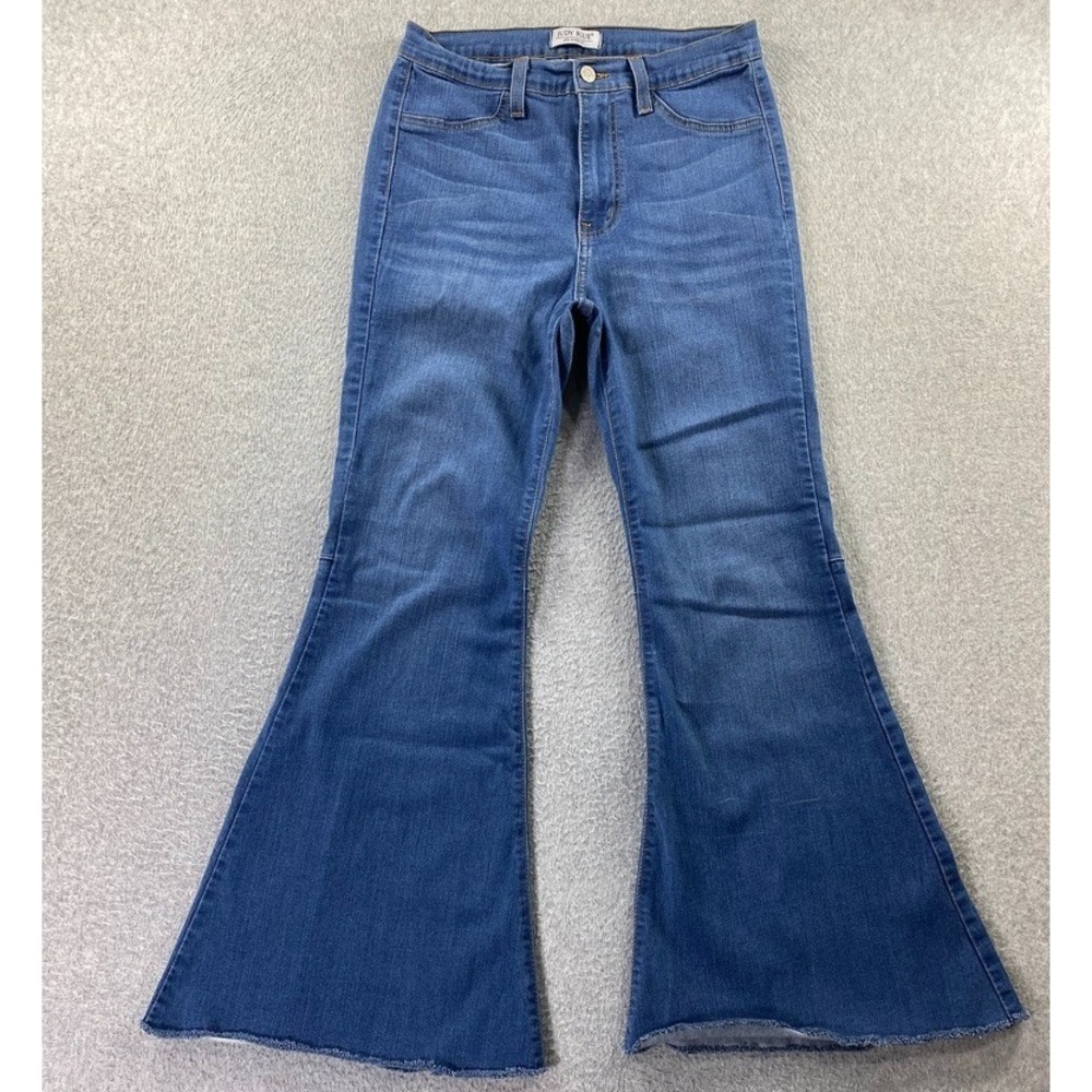 Judy Blue Jeans Women 11/30 Flare Raw Hem Stretch Whiskered Boho (Fits 28x27)